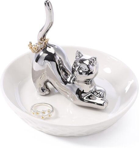 HOME SMILE Dog Ring Holder,Ceramic Silver Jewelry Holder,Mother's Day Gifts for Dog Mom Gifts for Women Christmas,Valentines in Saudi Arabia