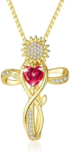 HeartMelody Cross Necklace for Women,18K Gold/ White Gold Plated Sunflower Cross Pendant Diamond Necklaces Christian Everyday Faith Cross Jewelry First Communion Gifts, 12-Color Birthstone Necklace for Women in Kuwait