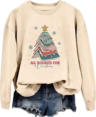 MUYLANTEZ Christmas Sweatshirts for Women Christmas Tree Graphic Long Sleeve Shirt All Booked For Christmas Xmas Holiday Tops in Saudi Arabia