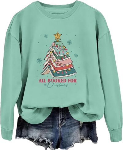 MUYLANTEZ Christmas Sweatshirts for Women Christmas Tree Graphic Long Sleeve Shirt All Booked For Christmas Xmas Holiday Tops in Saudi Arabia
