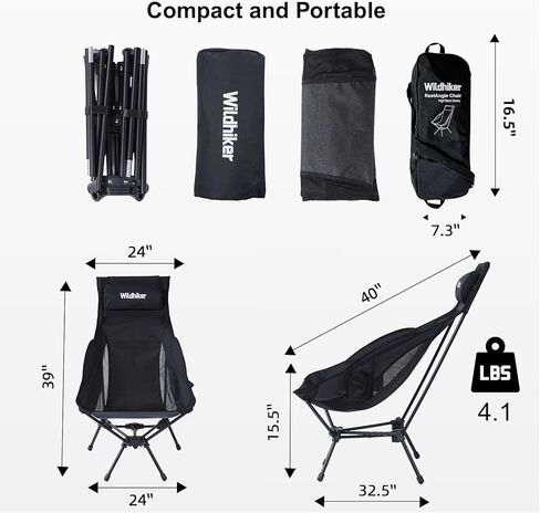 Portable Lightweight Folding Camping Chair – High Back, Pillow, Arm Flaps, Side Pockets – Compact Chair for Motorcycle, RV, Festival, Travel – Black in Saudi Arabia