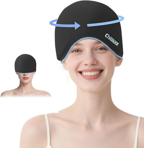 Chilmax Migraine Relief Cap,Full Head Ice Hat Hot & Cold Gel Compress Pack with Face and Eye Mask,Headache Ice Pack Head Wrap for Hangover, Fever, Puffy Eyes,Tension, Sinus, Stress Relief (Blue) in Kuwait
