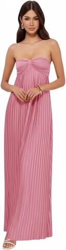 Lrhneeior Strapless Bridesmaid Dresses for Women Pleated Chiffon A Line Formal Long Prom Dress in Saudi Arabia