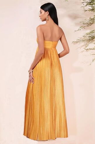Lrhneeior Strapless Bridesmaid Dresses for Women Pleated Chiffon A Line Formal Long Prom Dress in Saudi Arabia