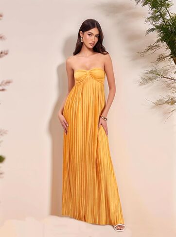 Lrhneeior Strapless Bridesmaid Dresses for Women Pleated Chiffon A Line Formal Long Prom Dress in Saudi Arabia