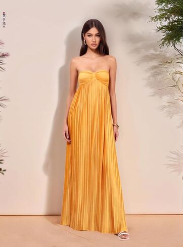 Lrhneeior Strapless Bridesmaid Dresses for Women Pleated Chiffon A Line Formal Long Prom Dress in Saudi Arabia
