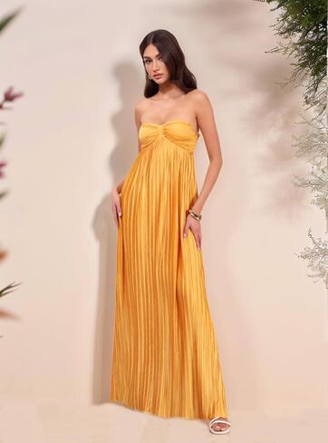 Lrhneeior Strapless Bridesmaid Dresses for Women Pleated Chiffon A Line Formal Long Prom Dress in Saudi Arabia