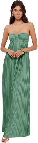Lrhneeior Strapless Bridesmaid Dresses for Women Pleated Chiffon A Line Formal Long Prom Dress in Saudi Arabia