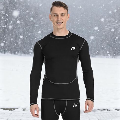 Men's Thermal Compression Shirt Fleece Lined Long Sleeve Athletic Base Layer Cold Weather Gear Workout Top Black in Saudi Arabia