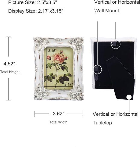 VINLIFE Small Vintage Picture Frames 2.5x3.5 Antique Picture Frames Wallet Size for Tabletop and Wall Mount Ornate Victorian Home Decor Gallery Wall Decor,in Distressed White in Saudi Arabia