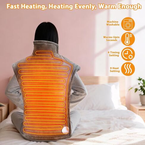 Heating Pad for Back, 23'' × 37'' Large Electric Heating Pad for Neck and Shoulders and Back, 9 Heat Settings & 4 Timers, Auto Shut-Off, Washable, Birthday Valentine Gifts for Women Men in Kuwait