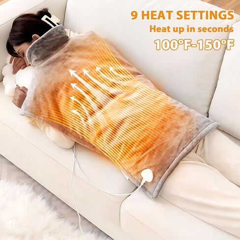 Heating Pad for Back, 23'' × 37'' Large Electric Heating Pad for Neck and Shoulders and Back, 9 Heat Settings & 4 Timers, Auto Shut-Off, Washable, Birthday Valentine Gifts for Women Men in Kuwait