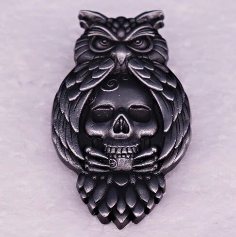 Owl Bird Talons Eyes Skull Skeleton Punk Biker 1.75" Enamel Pin Badge in Saudi Arabia