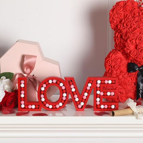 RattanView Love Sign for Desktop Wall Hanging Valentine's Day Block Word Monogram Decorative decor Freestanding Pink White Red Beaded for Valentines Home Decoration Wedding Gift in Saudi Arabia