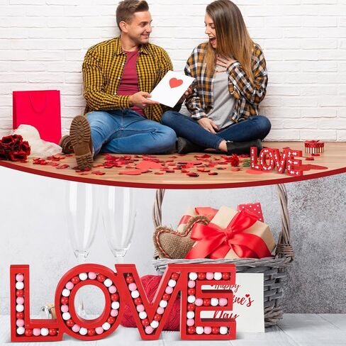 RattanView Love Sign for Desktop Wall Hanging Valentine's Day Block Word Monogram Decorative decor Freestanding Pink White Red Beaded for Valentines Home Decoration Wedding Gift in Saudi Arabia