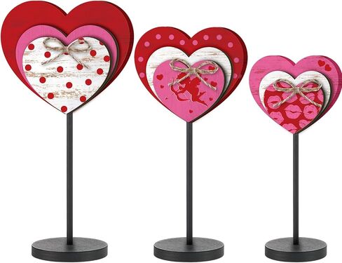 3 Pcs Large Valentine's Day Wooden Sign Valentine Heart Standing Block Set Love Heart Table Centerpiece Valentine Romantic Tiered Tray Decor for Home Farmhouse Office Desk Mantle Shelf Decor(Rustic) in Saudi Arabia
