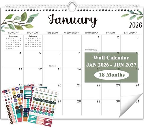 2025-2026 Wall Calendar - Wall Calendar 2025 18 Monthly from January 2025 to June 2026, 15 x 12 Inches Monthly Wall Hanging Calendar 2025 Calendario with Thick Paper for School Home Office in Saudi Arabia