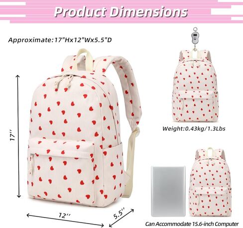 MSKYWU Teenage Girls Backpack High School College Bookbag Corduroy Laptop Bag Casual Travel Daypack - Beige in Saudi Arabia