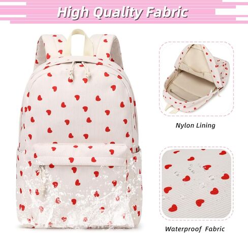 MSKYWU Teenage Girls Backpack High School College Bookbag Corduroy Laptop Bag Casual Travel Daypack - Beige in Saudi Arabia