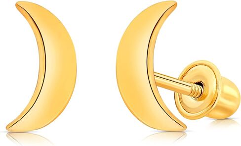 Solid Gold 14K Polished Moon Stud Earrings, Crescent Moon Studs, Gift for Women in Saudi Arabia