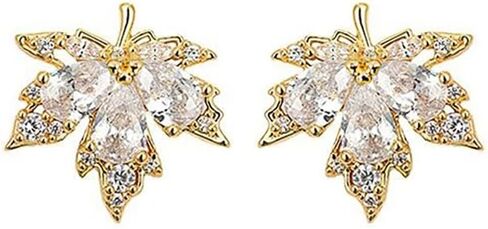 Dainty Maple Leaves Shaped Stud Earrings with Cubic Zirconia Versatile Daily Jewelry in Saudi Arabia