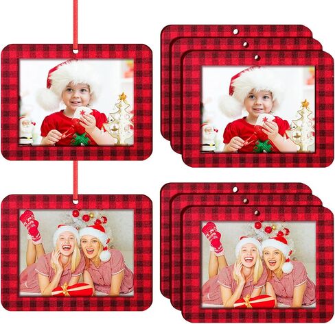 12 Buffalo Plaid Christmas Felt Hanging Photo Frames - Ornament Picture Frame for Tree Decoration in Saudi Arabia