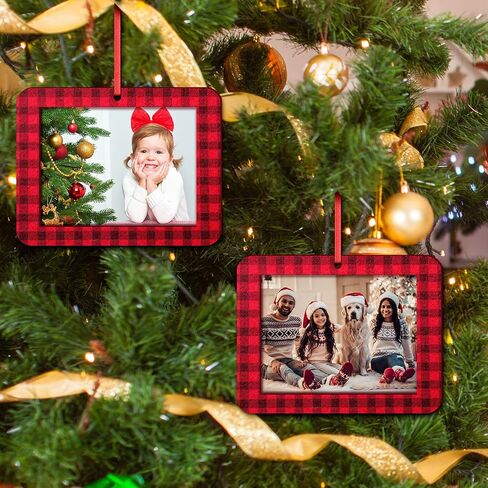 12 Buffalo Plaid Christmas Felt Hanging Photo Frames - Ornament Picture Frame for Tree Decoration in Saudi Arabia