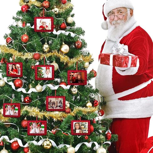 12 Buffalo Plaid Christmas Felt Hanging Photo Frames - Ornament Picture Frame for Tree Decoration in Saudi Arabia