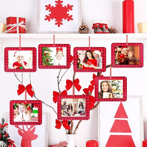 12 Buffalo Plaid Christmas Felt Hanging Photo Frames - Ornament Picture Frame for Tree Decoration in Saudi Arabia