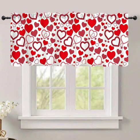 DOTOOMA 54x18 Inches Red Valentine's Day Window Treatment Valance Heart Glitter Luminous Bokeh Holiday Party Kitchen Dining Room Polyester Fabric Decorations Supplies in Saudi Arabia