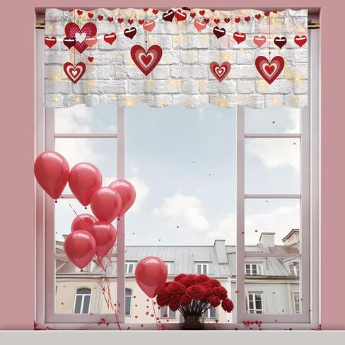 DOTOOMA 54x18 Inches Red Valentine's Day Window Treatment Valance Heart Glitter Luminous Bokeh Holiday Party Kitchen Dining Room Polyester Fabric Decorations Supplies in Saudi Arabia