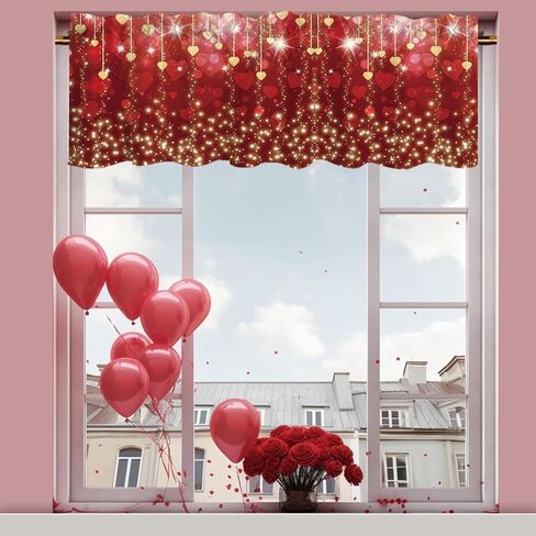 DOTOOMA 54x18 Inches Red Valentine's Day Window Treatment Valance Heart Glitter Luminous Bokeh Holiday Party Kitchen Dining Room Polyester Fabric Decorations Supplies in Saudi Arabia