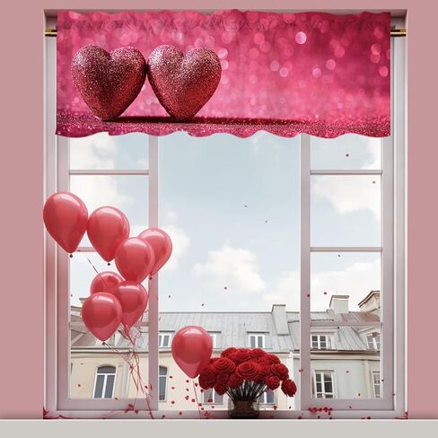 DOTOOMA 54x18 Inches Red Valentine's Day Window Treatment Valance Heart Glitter Luminous Bokeh Holiday Party Kitchen Dining Room Polyester Fabric Decorations Supplies in Saudi Arabia