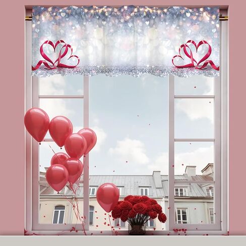 DOTOOMA 54x18 Inches Red Valentine's Day Window Treatment Valance Heart Glitter Luminous Bokeh Holiday Party Kitchen Dining Room Polyester Fabric Decorations Supplies in Saudi Arabia