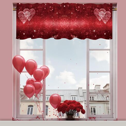 DOTOOMA 54x18 Inches Red Valentine's Day Window Treatment Valance Heart Glitter Luminous Bokeh Holiday Party Kitchen Dining Room Polyester Fabric Decorations Supplies in Saudi Arabia