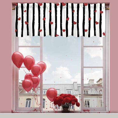 DOTOOMA 54x18 Inches Red Valentine's Day Window Treatment Valance Heart Glitter Luminous Bokeh Holiday Party Kitchen Dining Room Polyester Fabric Decorations Supplies in Saudi Arabia
