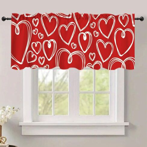 DOTOOMA 54x18 Inches Red Valentine's Day Window Treatment Valance Heart Glitter Luminous Bokeh Holiday Party Kitchen Dining Room Polyester Fabric Decorations Supplies in Saudi Arabia