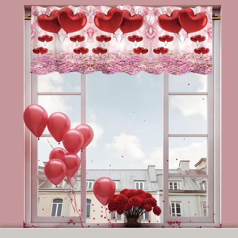 DOTOOMA 54x18 Inches Red Valentine's Day Window Treatment Valance Heart Glitter Luminous Bokeh Holiday Party Kitchen Dining Room Polyester Fabric Decorations Supplies in Saudi Arabia
