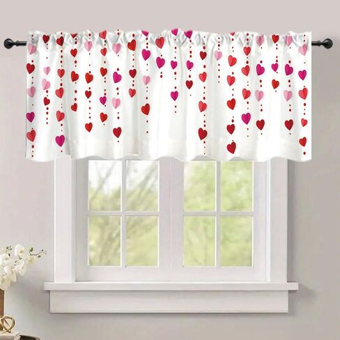 DOTOOMA 54x18 Inches Red Valentine's Day Window Treatment Valance Heart Glitter Luminous Bokeh Holiday Party Kitchen Dining Room Polyester Fabric Decorations Supplies in Saudi Arabia