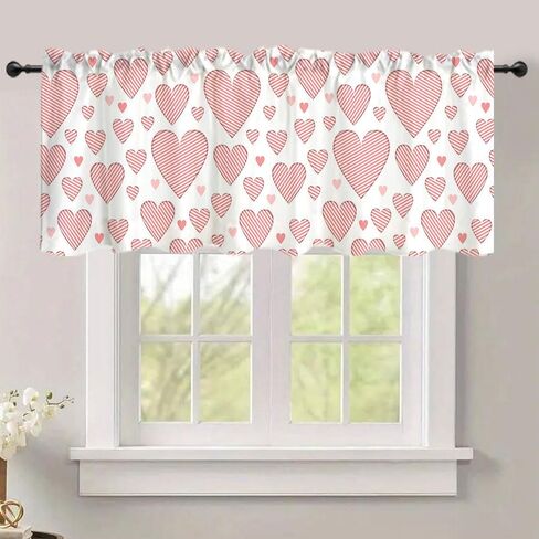 DOTOOMA 54x18 Inches Red Valentine's Day Window Treatment Valance Heart Glitter Luminous Bokeh Holiday Party Kitchen Dining Room Polyester Fabric Decorations Supplies in Saudi Arabia