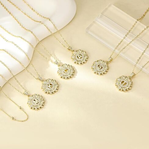 MEIITRUE Sunflower Initial Necklace for Women Trendy,14k Gold Plated Dainty Layered Letter Pendant Necklaces and Bead Chain Zirconia Round Flower Alphabets Jewelry Gifts for Her in Saudi Arabia