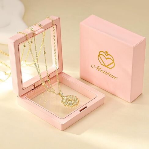 MEIITRUE Sunflower Initial Necklace for Women Trendy,14k Gold Plated Dainty Layered Letter Pendant Necklaces and Bead Chain Zirconia Round Flower Alphabets Jewelry Gifts for Her in Saudi Arabia