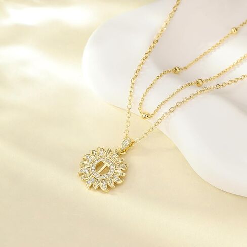 MEIITRUE Sunflower Initial Necklace for Women Trendy,14k Gold Plated Dainty Layered Letter Pendant Necklaces and Bead Chain Zirconia Round Flower Alphabets Jewelry Gifts for Her in Saudi Arabia