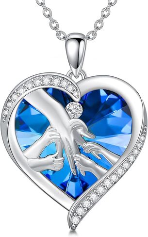 TOUPOP Gifts for Mom 925 Sterling Silver Mother and Daughters/Sons Hands Necklace Blue Heart Crystal Jewelry Mothers Day Birthday Gifts for Women in Saudi Arabia