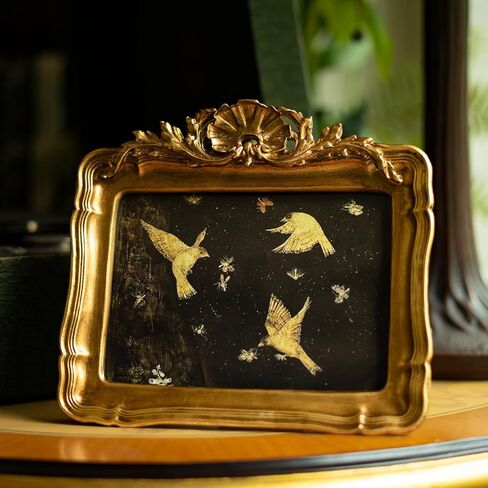 YULINKLIN 5x7 Vintage Picture Frame, Antique Bronze Gold Ornate Carved Horizontal Landscape Frame with Glass Front, Tabletop & Wall Hanging Retro Home Decor Photo Gallery Art in Saudi Arabia