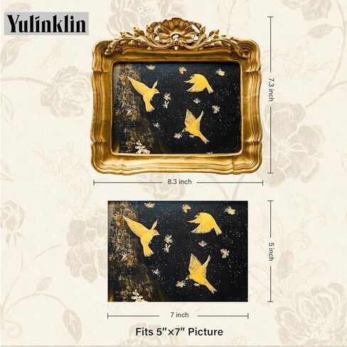 YULINKLIN 5x7 Vintage Picture Frame, Antique Bronze Gold Ornate Carved Horizontal Landscape Frame with Glass Front, Tabletop & Wall Hanging Retro Home Decor Photo Gallery Art in Saudi Arabia