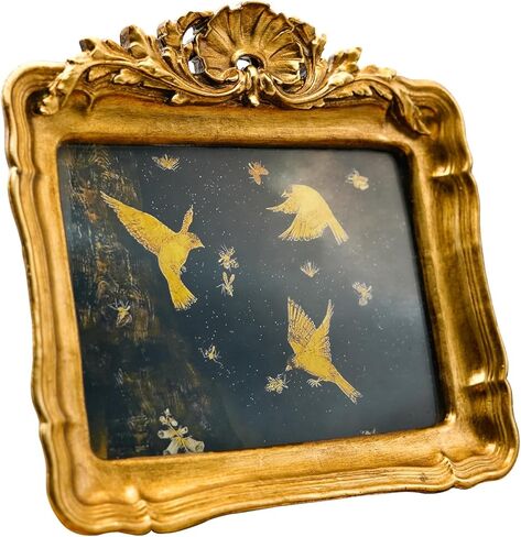 YULINKLIN 5x7 Vintage Picture Frame, Antique Bronze Gold Ornate Carved Horizontal Landscape Frame with Glass Front, Tabletop & Wall Hanging Retro Home Decor Photo Gallery Art in Saudi Arabia