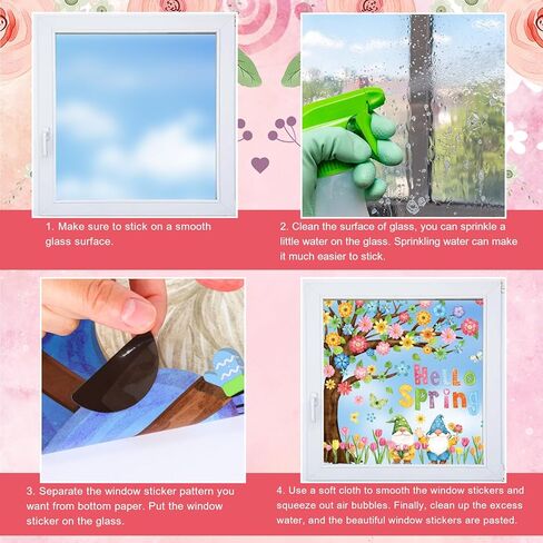 Whaline 6 Sheets Spring Floral Tree Window Cling Stickers Watercolor Gnome Tulip Flower Butterfly Window Decals Large Reusable Window Decoration for Party Home Office Classroom in Saudi Arabia