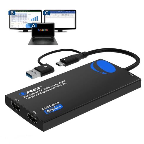 OREI Splitextend محمول محطة الإرساء محطة العرض 4K@60Hz شاشة ثلاثية 4x USB 2/3.0 ، 1x Type-C ، قارئ بطاقة SD-محول USB-C لشاشة HDMI 2.0 الموسعة ، 1G Ethernet ، 100W PD ، 3.5mm Audio Out Out in Kuwait