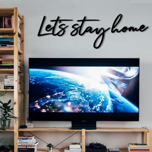 Let's Stay Home لافتة معدنية لتزيين جدار غرفة النوم، فن معلق على شكل رسائل للمنزل، فن جدار المزرعة لغرفة النوم والشقة والمكتب وديكور الفندق، أسود in Saudi Arabia